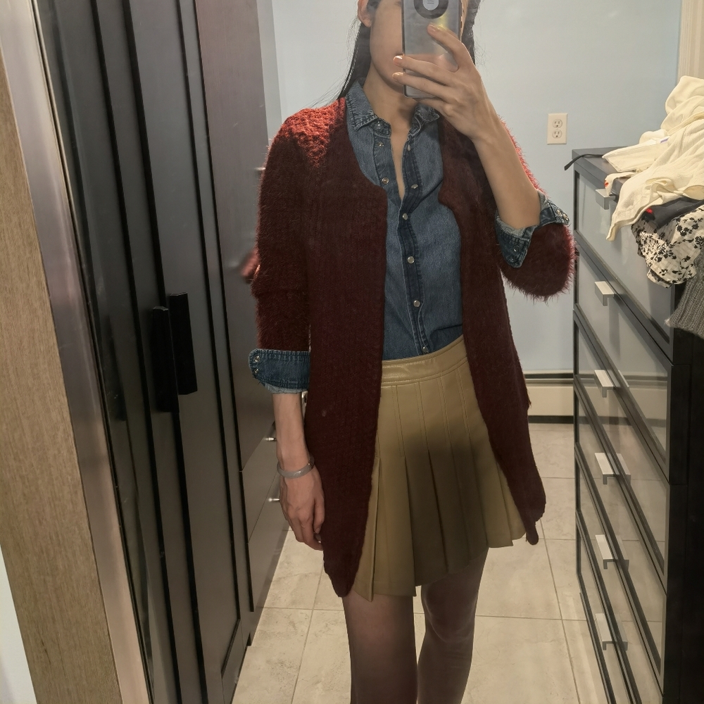 burgundy wool blend knit sweater cardigan pea coat